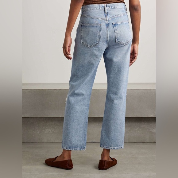 Agolde 90s Mid Rise Distressed Light Denim Button Fly Straight Blue Jeans 26 - Picture 2 of 16